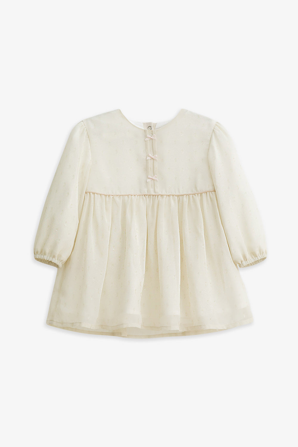 【予約商品】Luxuryコレクション:Cecilia Sparkle ラメシフォン ギャザーリボン長袖ワンピース