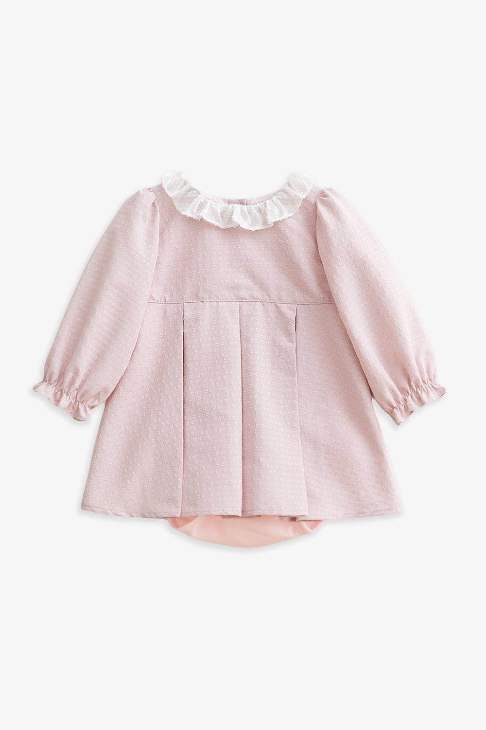 【予約商品】Luxuryコレクション:Rosalie リボン柄ジャカード フリルカラー ボックスプリーツ ドレスロンパース
