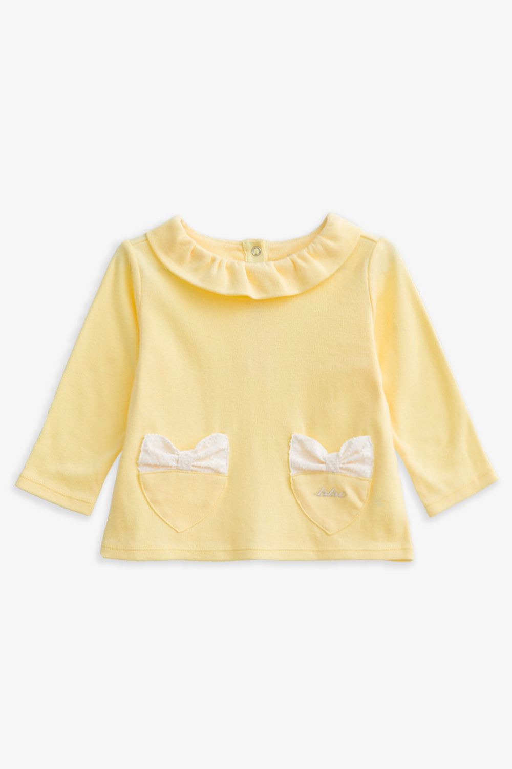 【予約商品】Mainコレクション:Love Note フリルカラー ハートポケット リボン オーガニックコットン長袖トップス