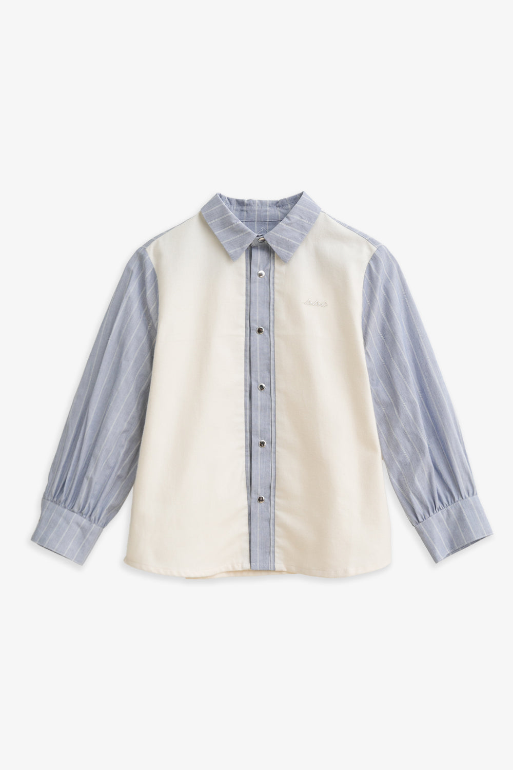 【予約商品】Mainコレクション:Edmund オーガニックコットン ストライプ切り替え長袖シャツ