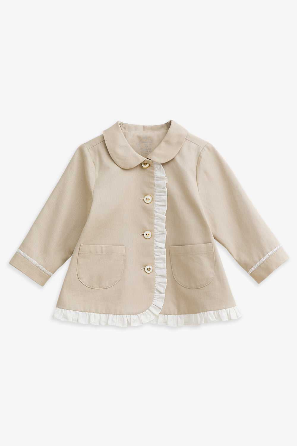 【予約商品】Mainコレクション:Elsie ラウンドカラー フリル切替 オーガニックコットン長袖ジャケット