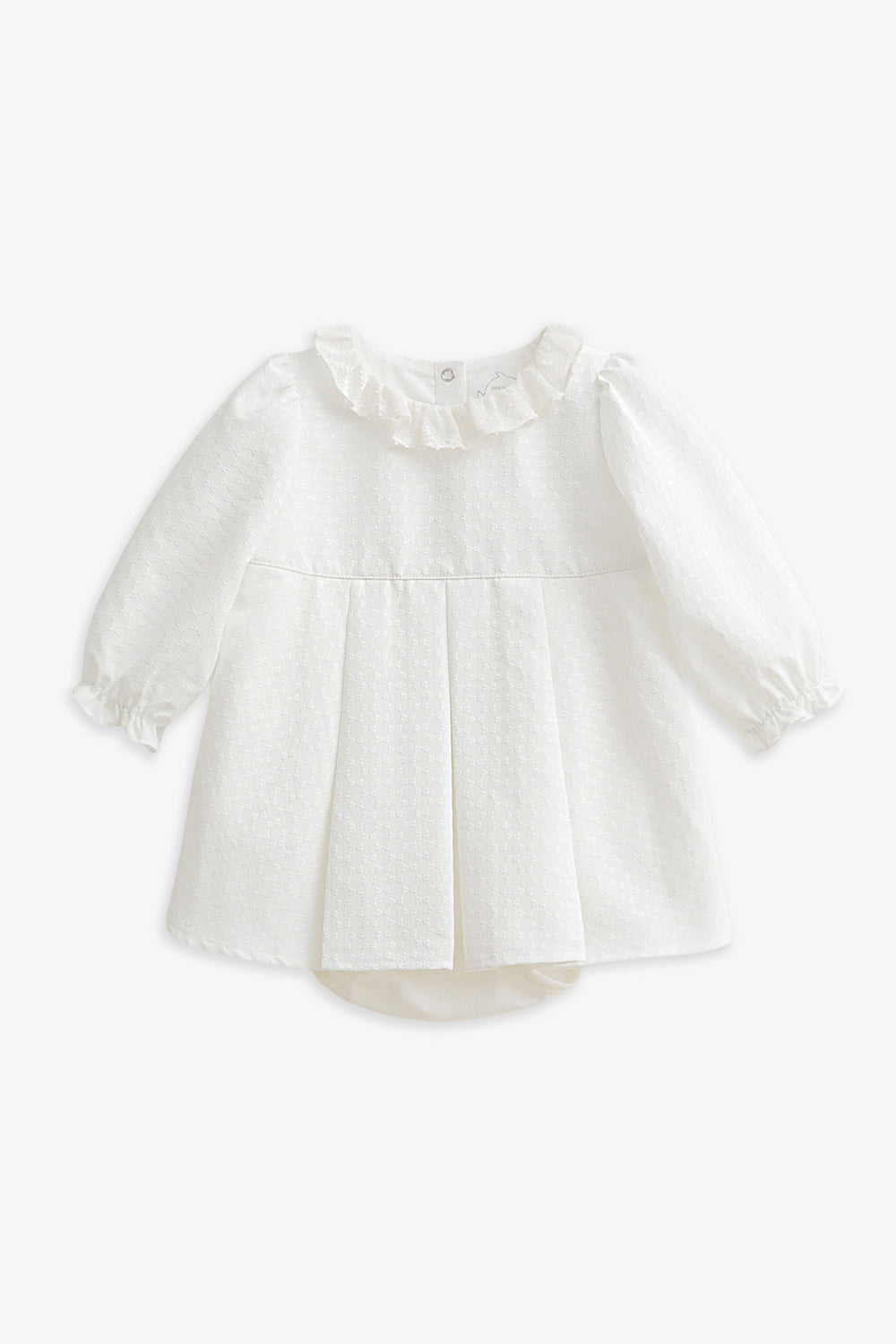 【予約商品】Luxuryコレクション:Rosalie リボン柄ジャカード フリルカラー ボックスプリーツ ドレスロンパース