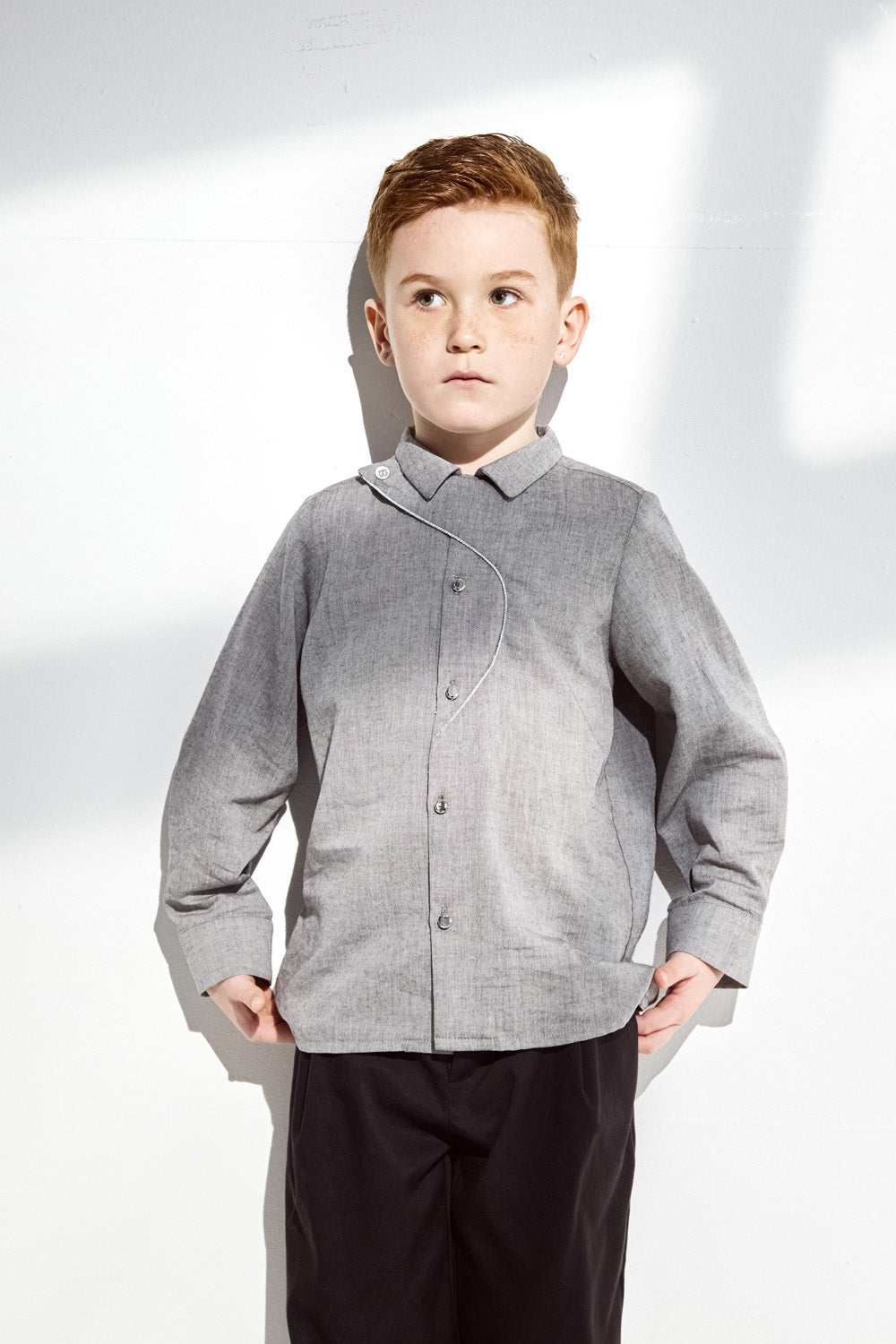 【予約商品】Luxury コレクション:Edmund 流線デザイン長袖シャツ
