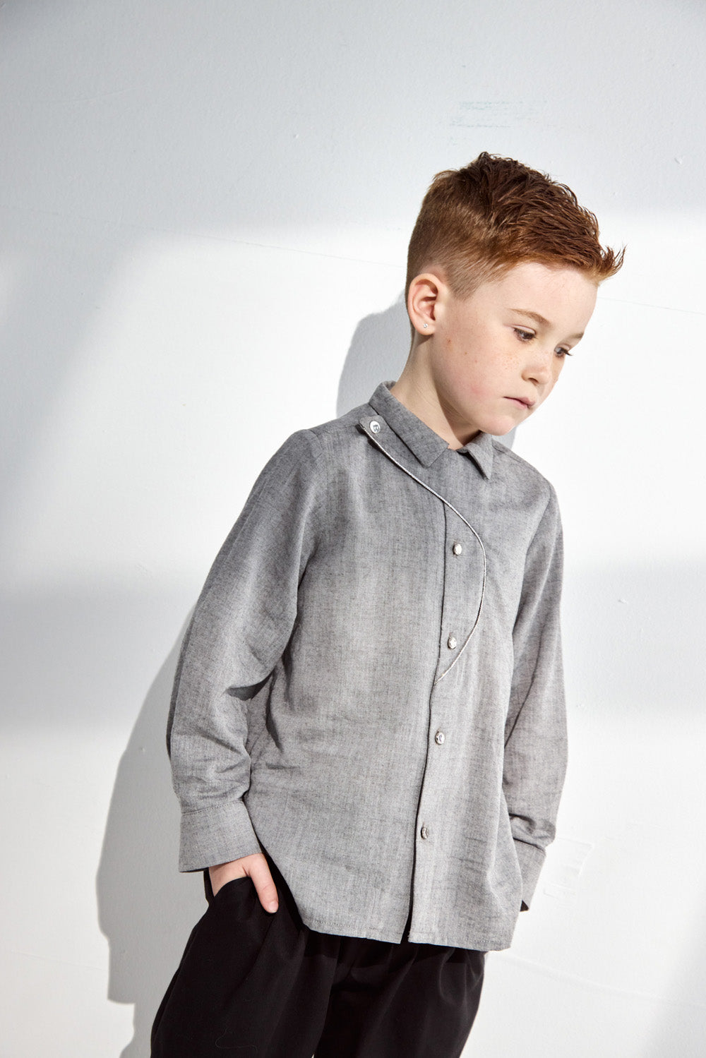 【予約商品】Luxury コレクション:Edmund 流線デザイン長袖シャツ