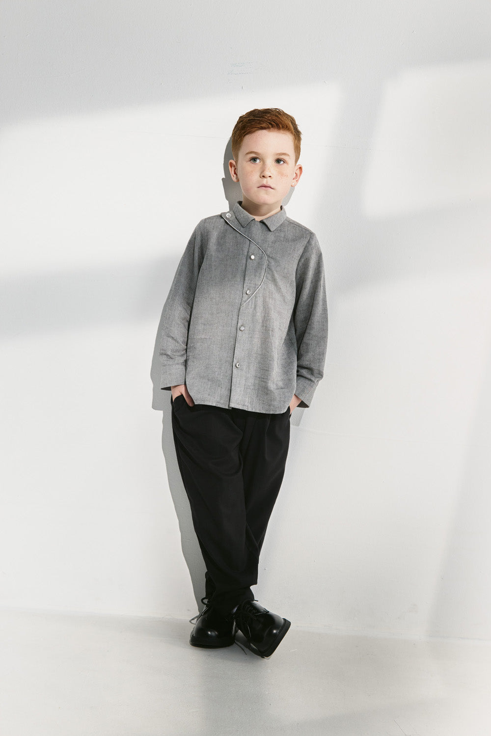 【予約商品】Luxury コレクション:Edmund 流線デザイン長袖シャツ