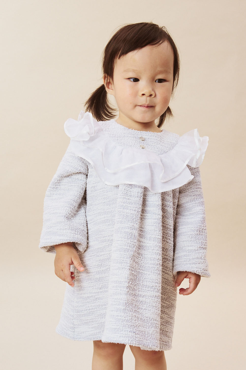 【予約商品】Luxuryコレクション:Beatrice ツイード ダブルフリルカラー長袖ワンピース