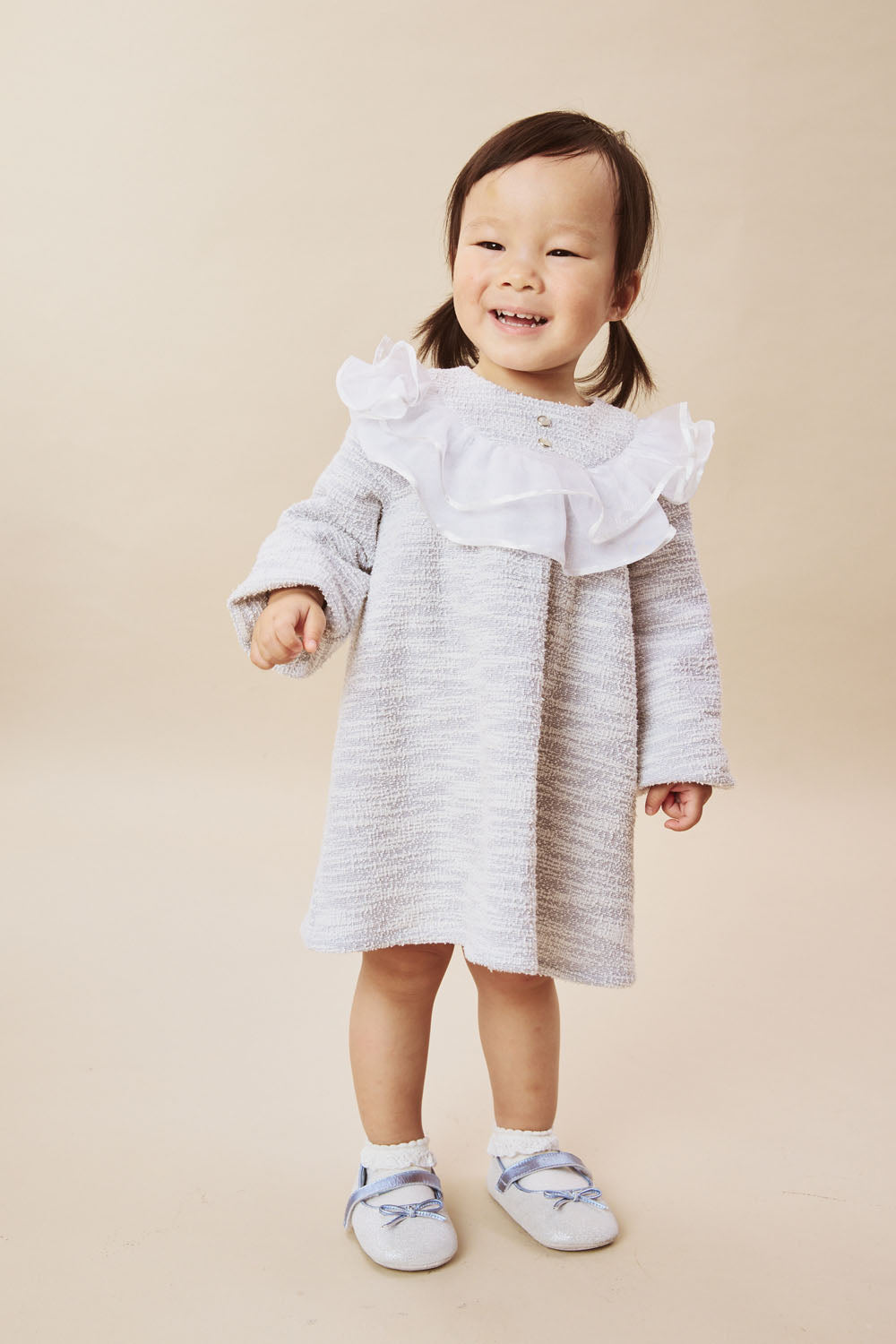 【予約商品】Luxuryコレクション:Beatrice ツイード ダブルフリルカラー長袖ワンピース