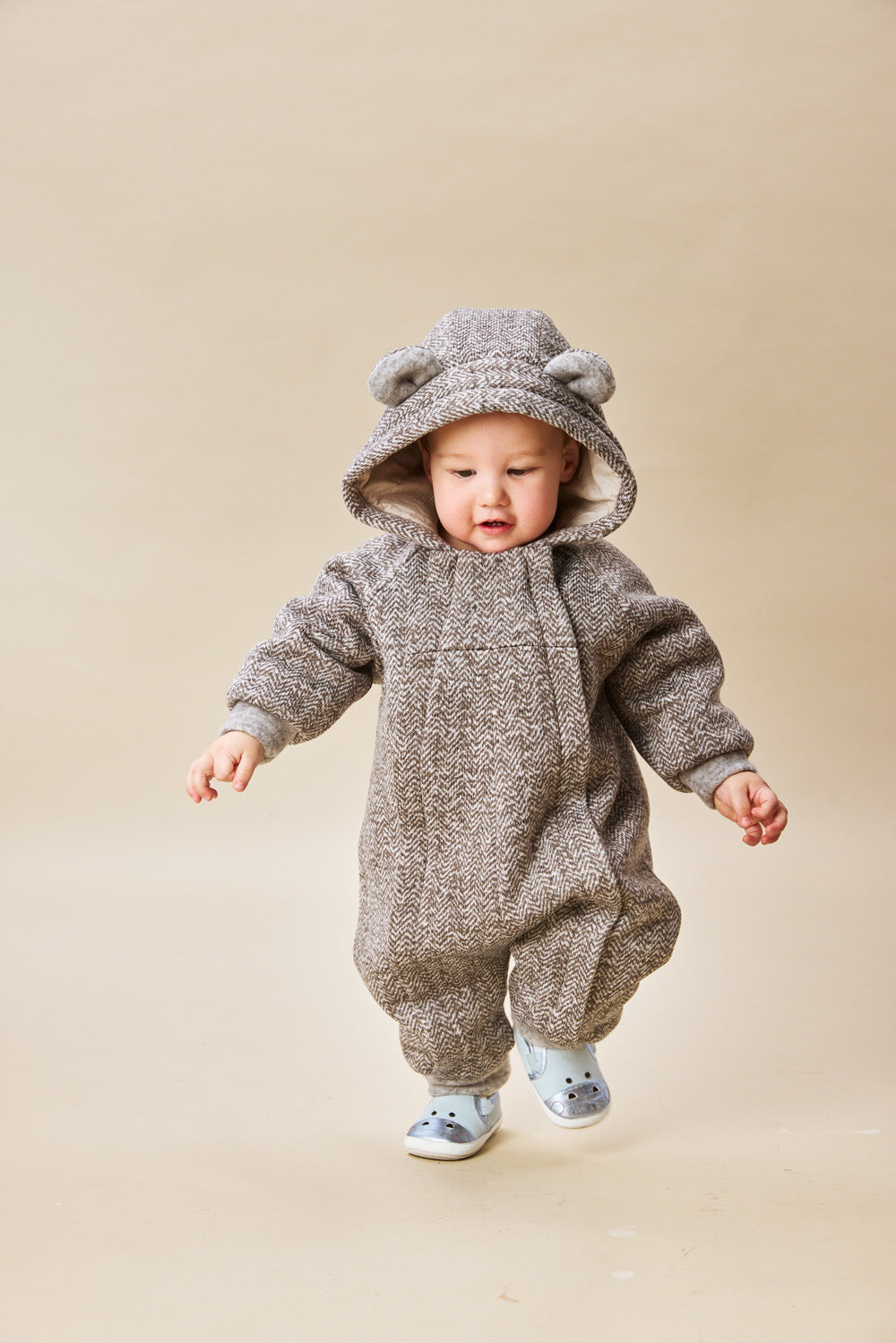 【予約商品】Luxuryコレクション:Bear Hug クマの耳 フーデッド ダブルジップ長袖カバーオール