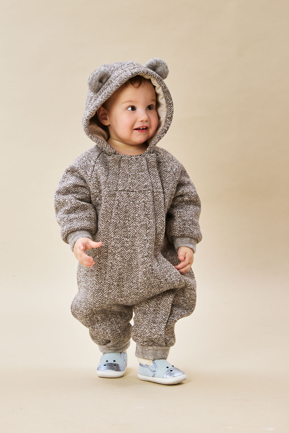 【予約商品】Luxuryコレクション:Bear Hug クマの耳 フーデッド ダブルジップ長袖カバーオール
