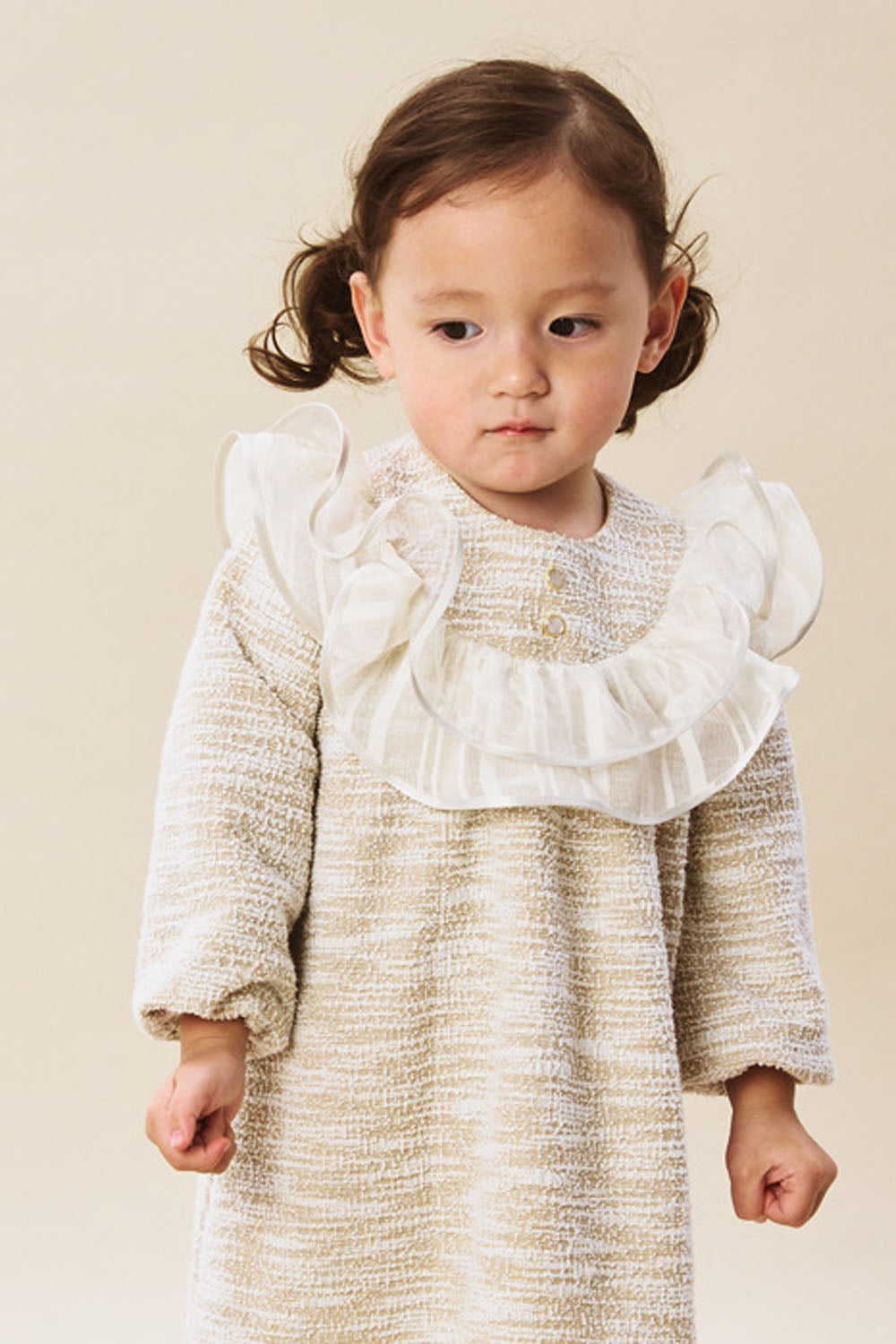 【予約商品】Luxuryコレクション:Beatrice ツイード ダブルフリルカラー長袖ワンピース