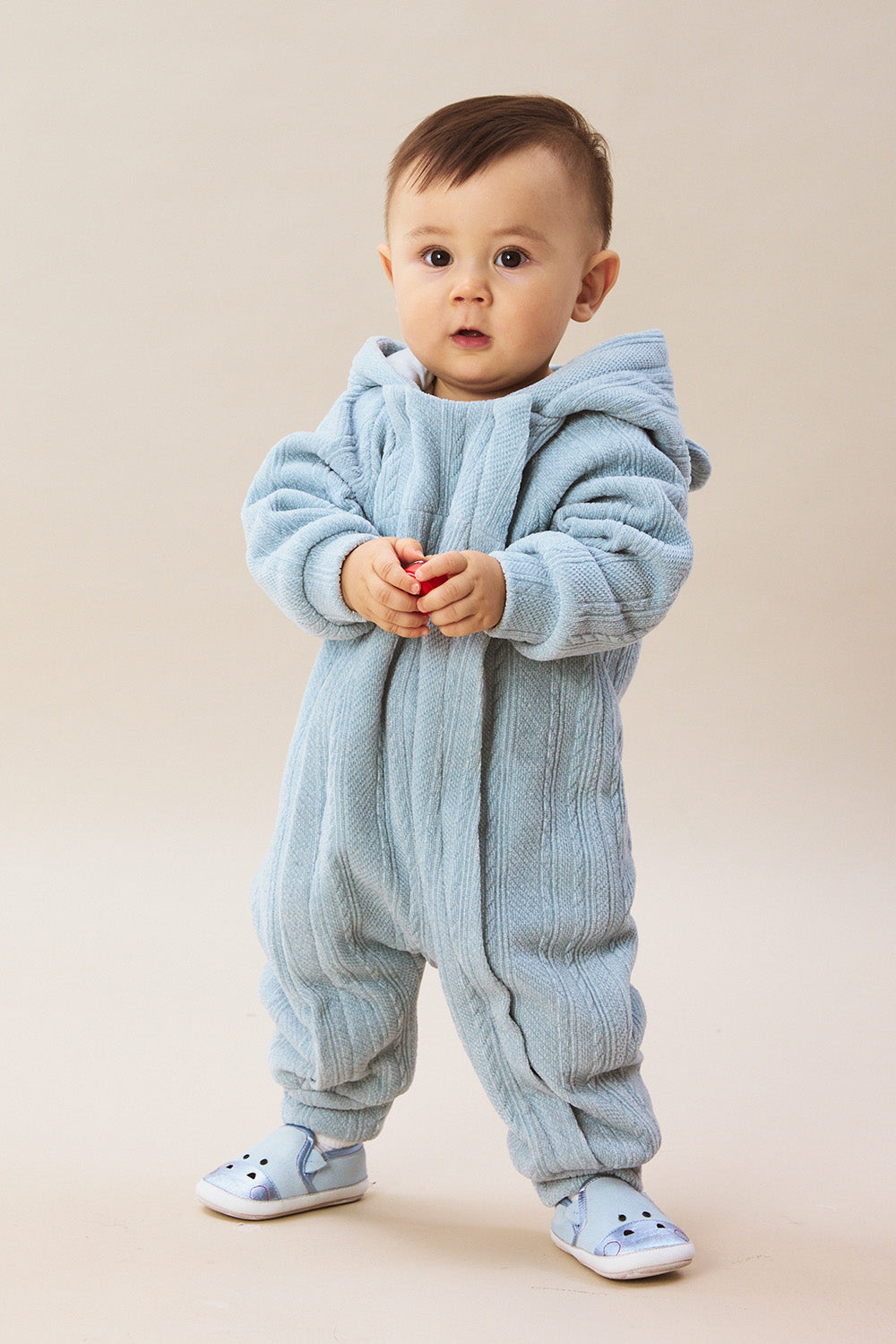 【予約商品】Luxuryコレクション:Bear Hug クマの耳 フーデッド ダブルジップ長袖カバーオール