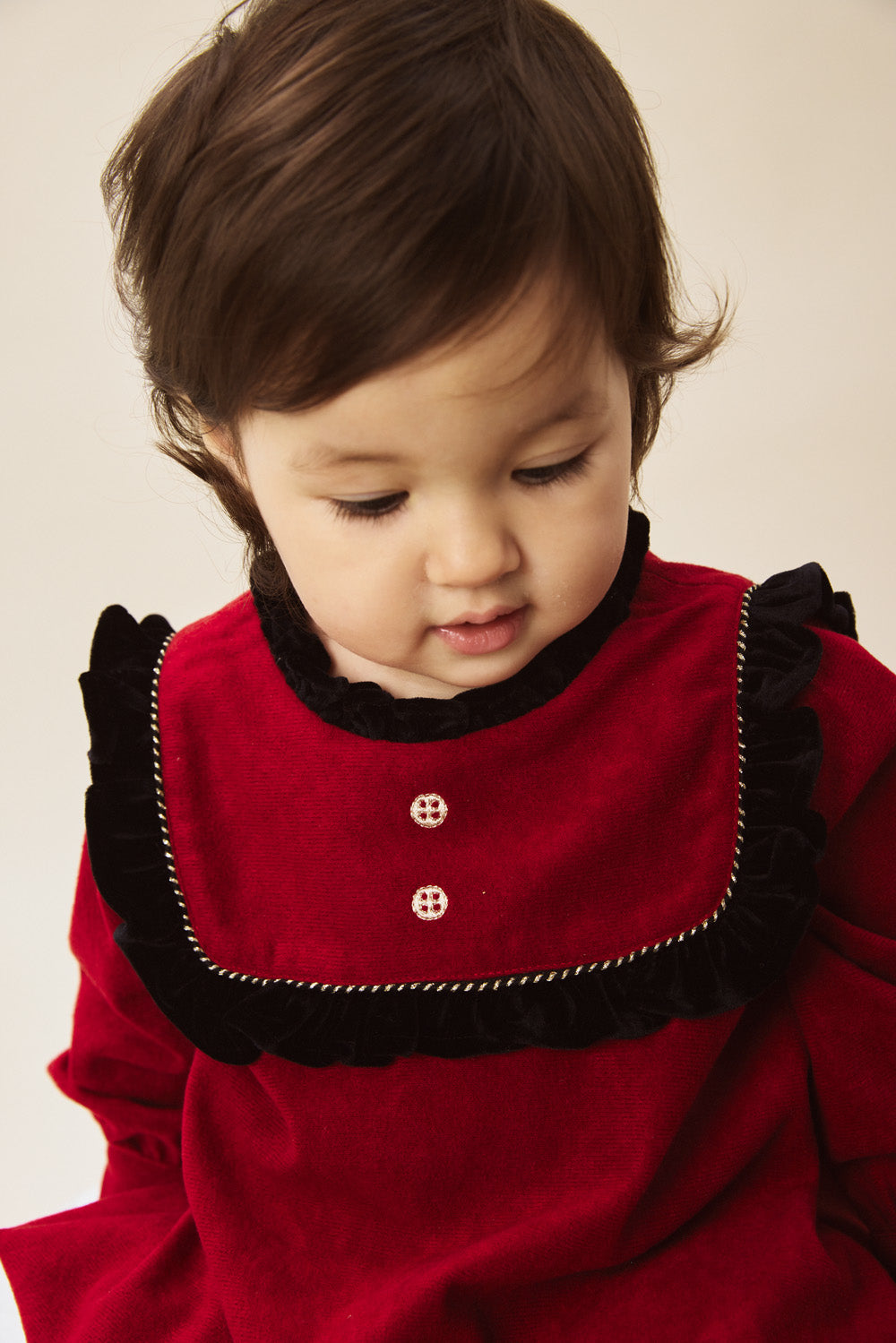 【予約商品】Luxuryコレクション:Winter Tale ベロア フリルカラー 長袖カバーオール