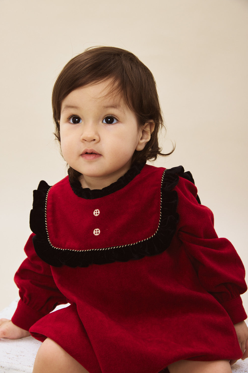 【予約商品】Luxuryコレクション:Winter Tale ベロア フリルカラー 長袖カバーオール