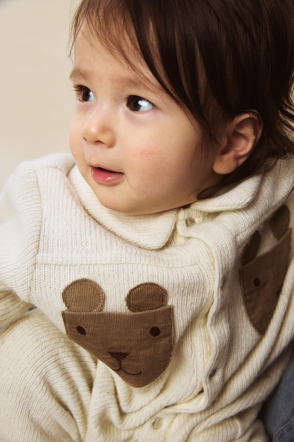 【予約商品】Luxuryコレクション:Woodland Bear ウールライクテクスチャー クマポケット長袖カバーオール