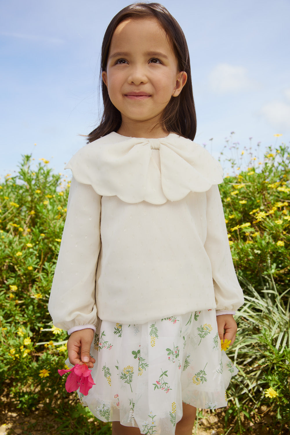 【予約商品】Luxuryコレクション:Winter Blossom ラメシフォン リボンカラー長袖ブラウス