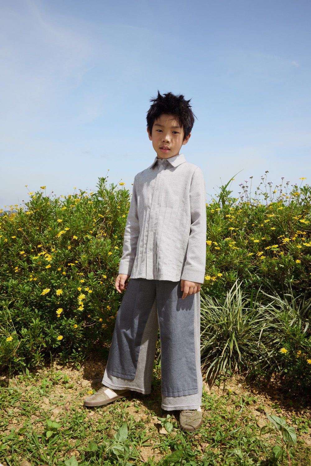 【予約商品】Mainコレクション:Little Poet ピンタック オーガニックコットン長袖シャツ