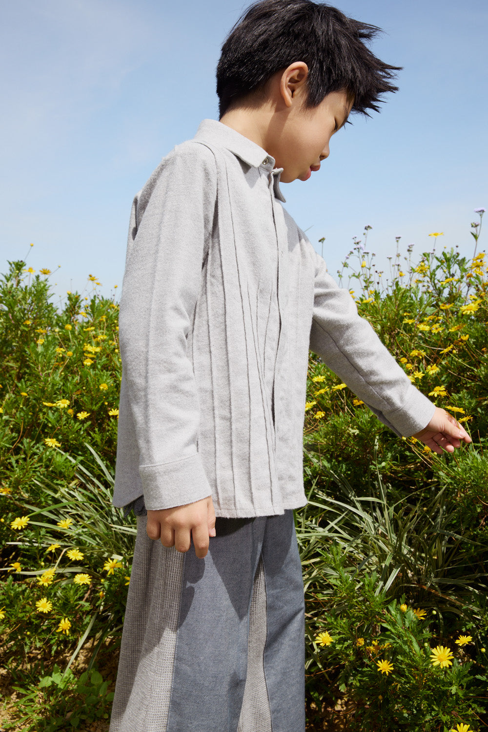 【予約商品】Mainコレクション:Little Poet ピンタック オーガニックコットン長袖シャツ