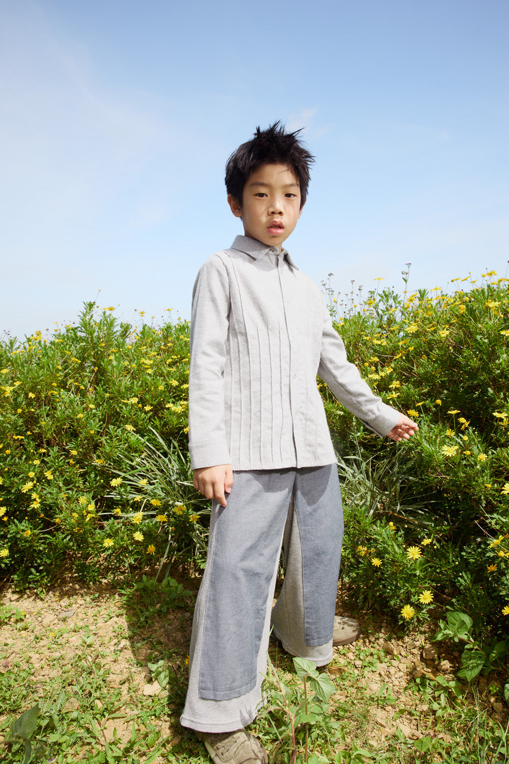 【予約商品】Mainコレクション:Little Poet ピンタック オーガニックコットン長袖シャツ