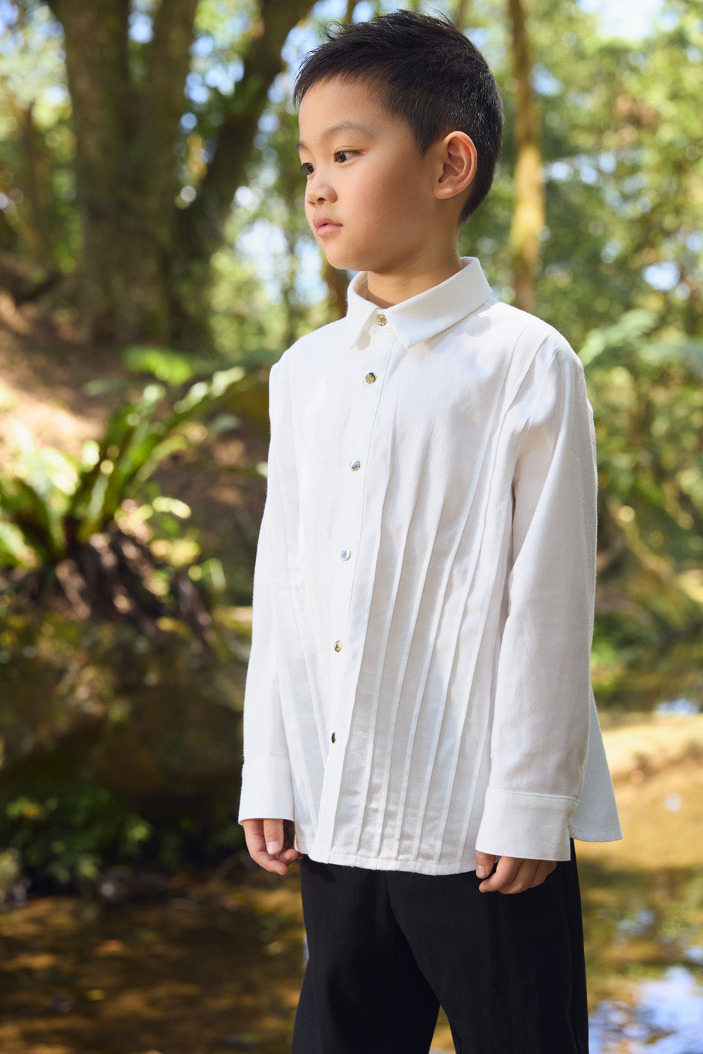 【予約商品】Mainコレクション:Little Poet ピンタック オーガニックコットン長袖シャツ