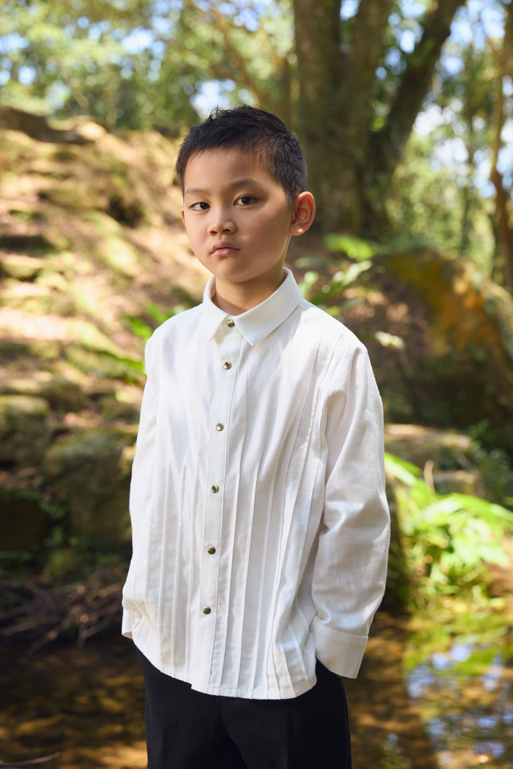 【予約商品】Mainコレクション:Little Poet ピンタック オーガニックコットン長袖シャツ