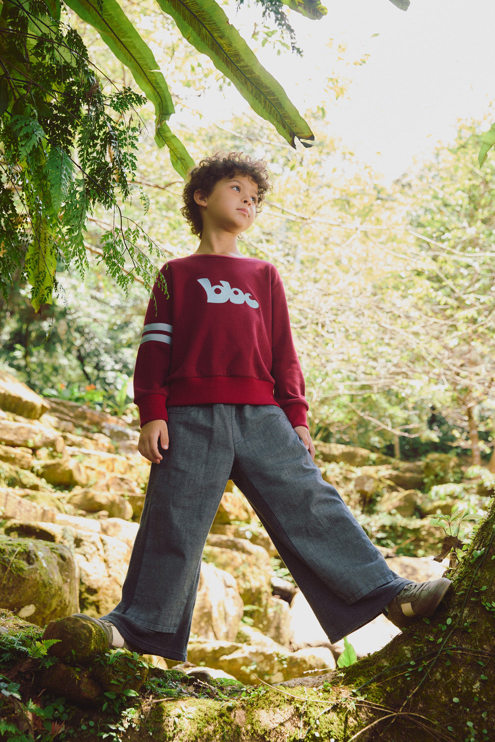 【予約商品】Mainコレクション:The Little Wanderer ラインテープ刺繍長袖トップス