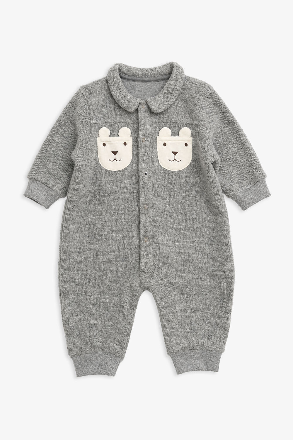 【予約商品】Luxuryコレクション:Woodland Bear ウールライクテクスチャー クマポケット長袖カバーオール