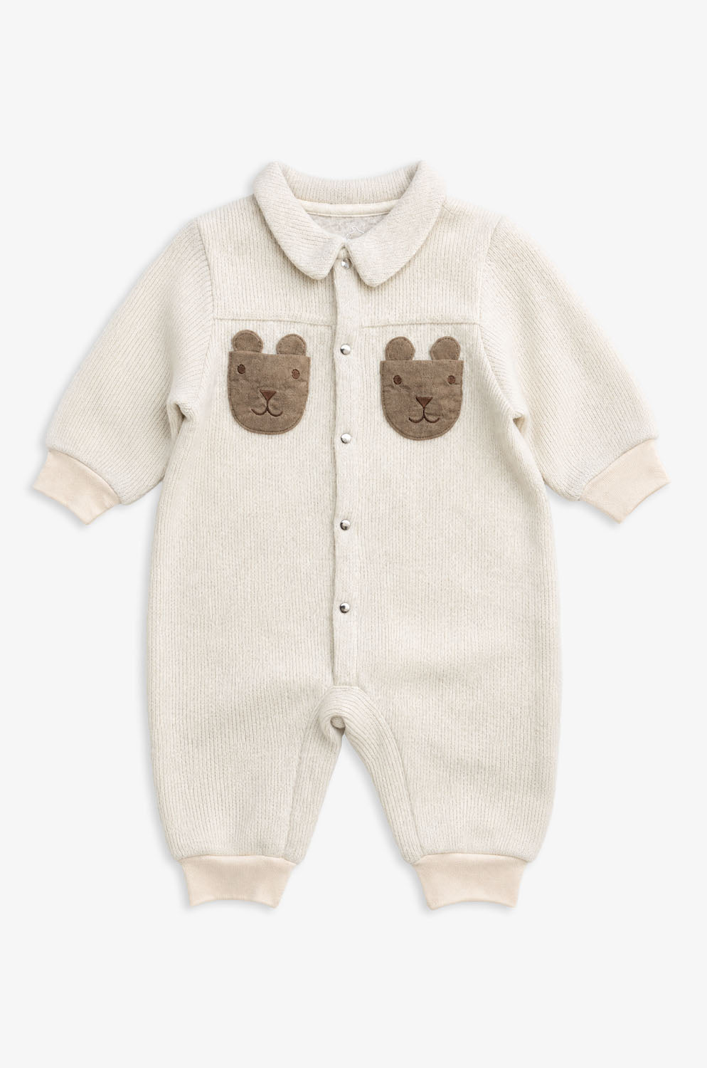 【予約商品】Luxuryコレクション:Woodland Bear ウールライクテクスチャー クマポケット長袖カバーオール