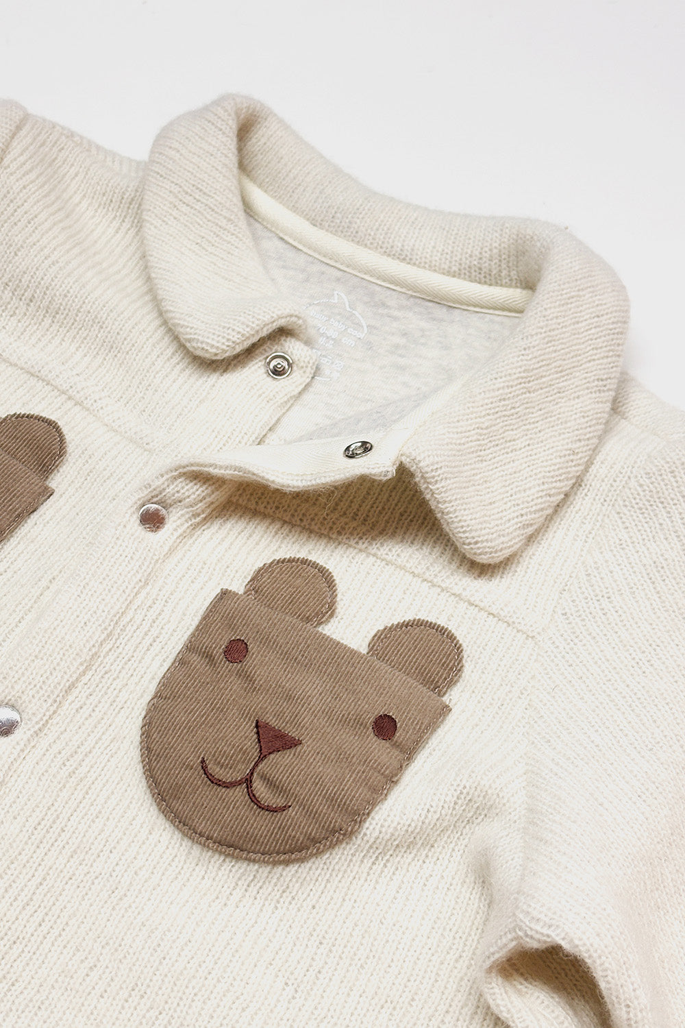 【予約商品】Luxuryコレクション:Woodland Bear ウールライクテクスチャー クマポケット長袖カバーオール