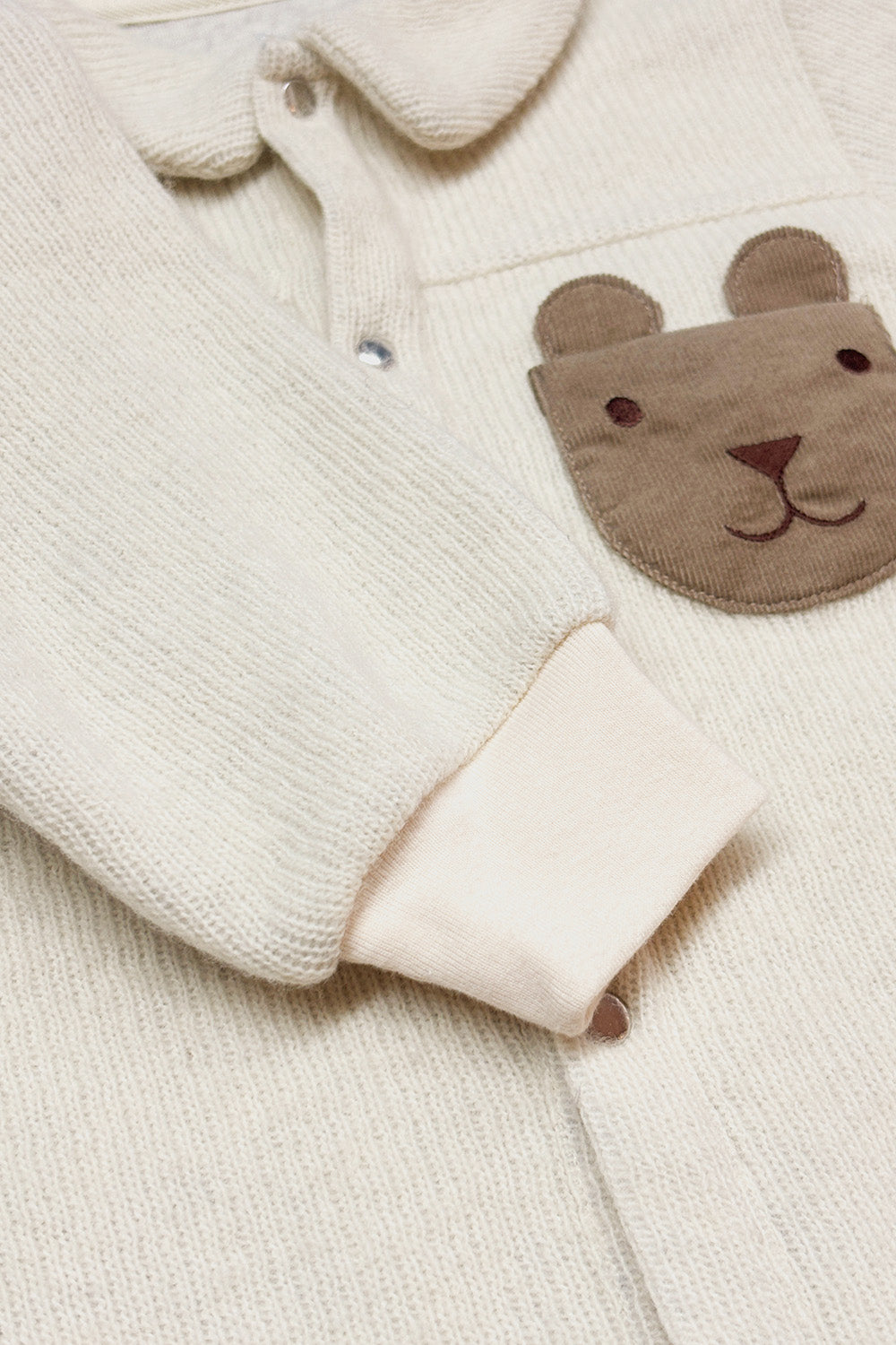 【予約商品】Luxuryコレクション:Woodland Bear ウールライクテクスチャー クマポケット長袖カバーオール