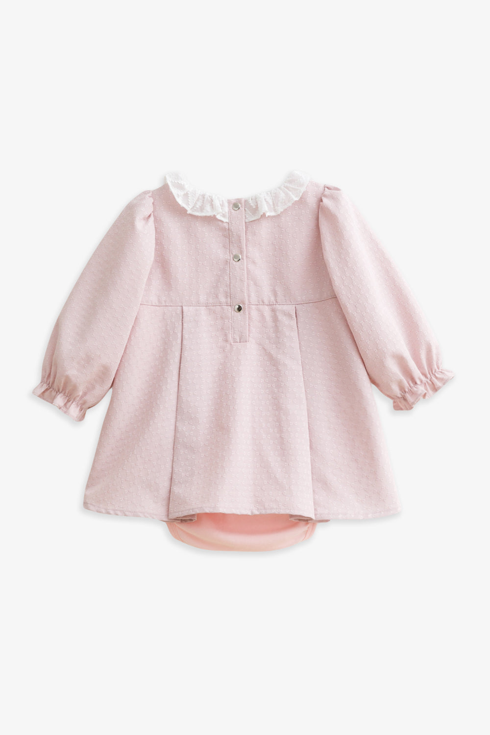 【予約商品】Luxuryコレクション:Rosalie リボン柄ジャカード フリルカラー ボックスプリーツ ドレスロンパース