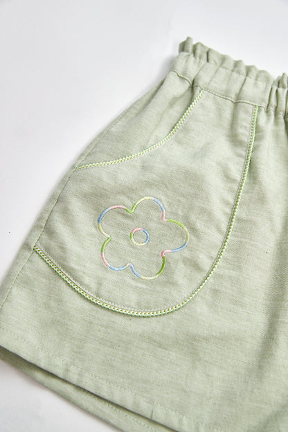 Main コレクション: Floral - フローラル花柄刺繍ショートパンツ