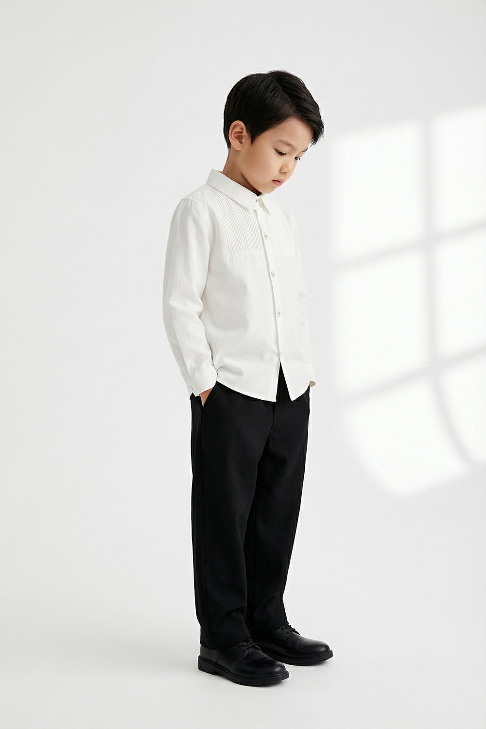 【予約商品】Main コレクション：Heirloom Pintuck ピンタックホワイト長袖シャツ